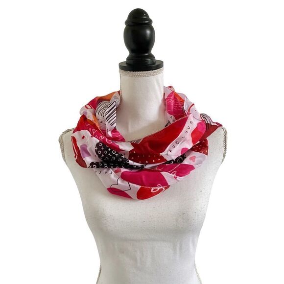 Valentine’s Day Multi Mixed Print Fashion Scarf Red Black White Pink OSFM - Picture 3 of 5